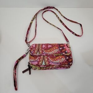 Vera Bradley Red Pink Paisley Zip Around Wristlet Crossbody Wallet Purse